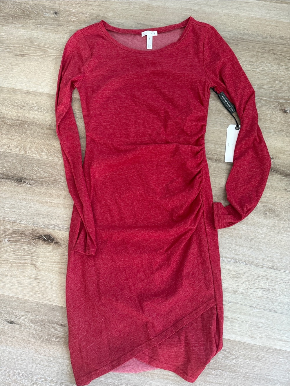 Leith Red Long-Sleeve Ruched Asymmetrical Dress